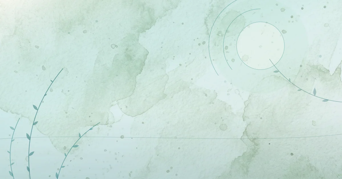 Illustration aquarelle en vert canard, branches et feuillage sur une ligne d'horizon douce
